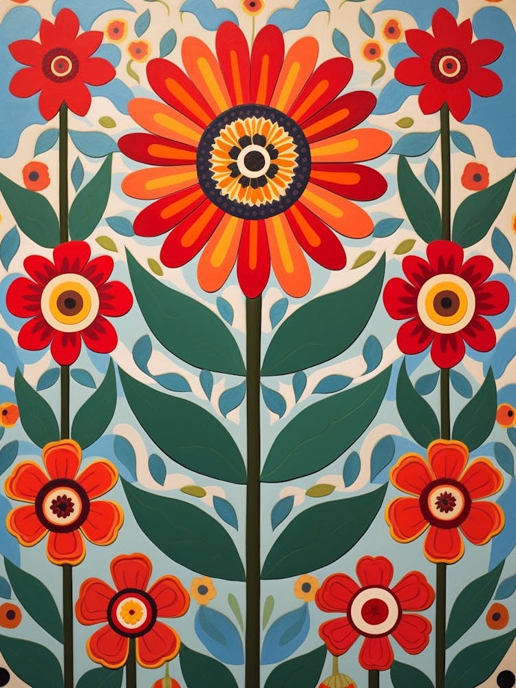 Flower Motif Painting Zinnia 2