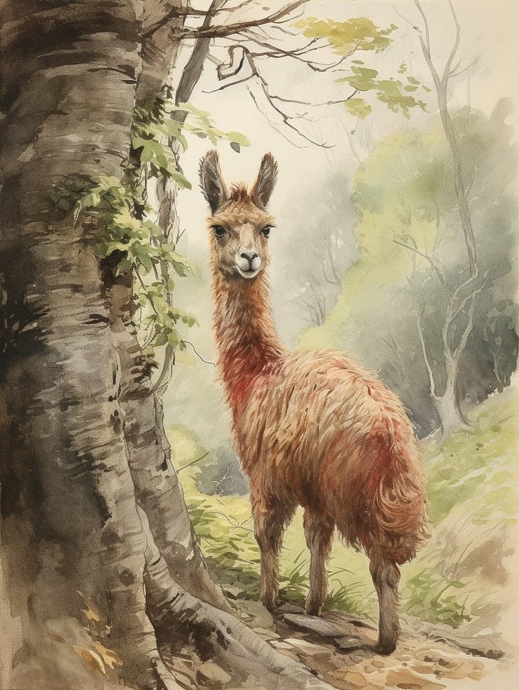 Storybook Animal Watercolour Llama 4