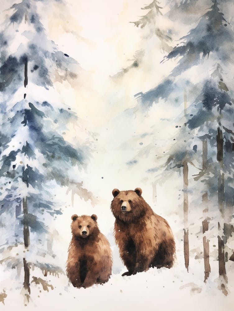 Winter Watercolour Brown Bear 5
