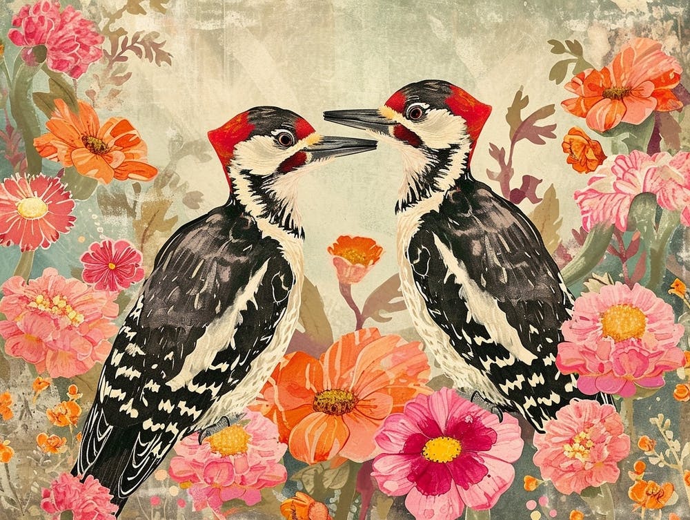 Floral Animal Illustration Woodpecker 4