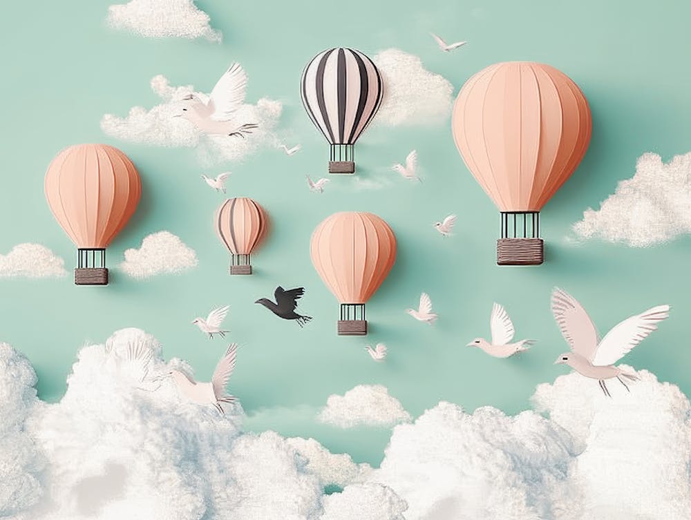 3d Art Design With Air Balloons And Birds 1