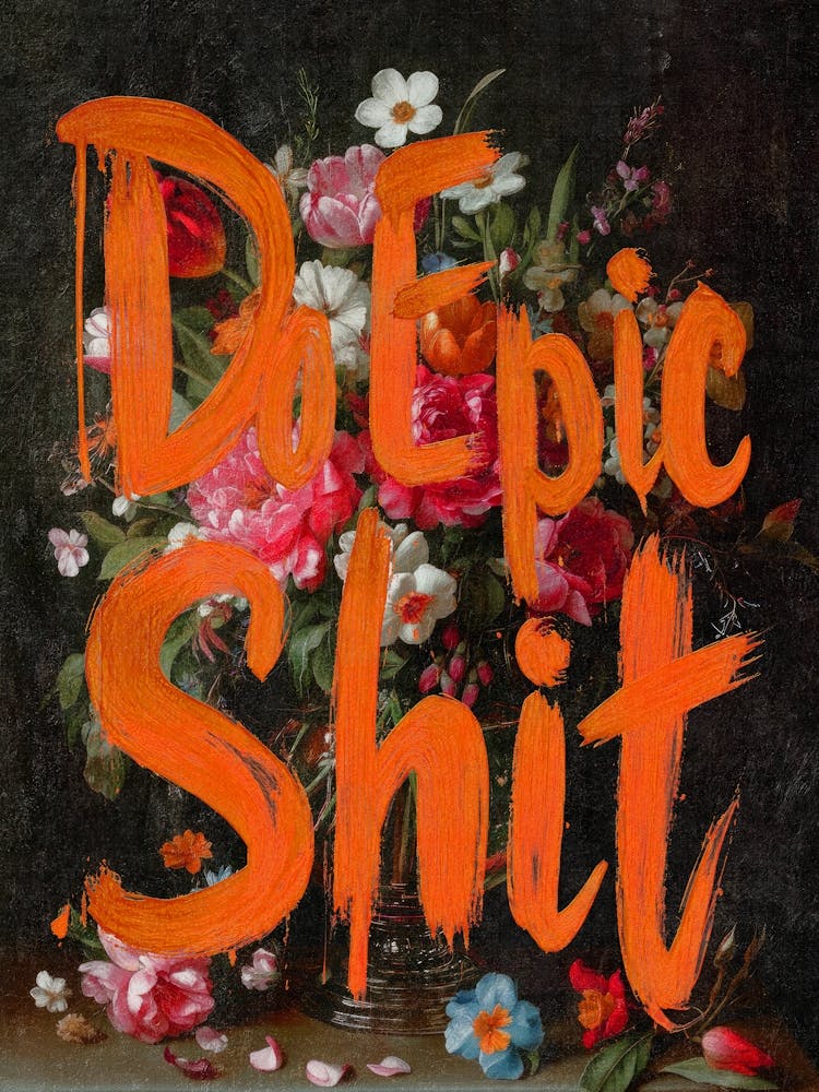 Do Epic Shit Fun and Empowering Quote Bold Typography Altered Art Floral Still life Classical Old Master Painting Motivational Office Decor Birthday Gift For entrepreneurs