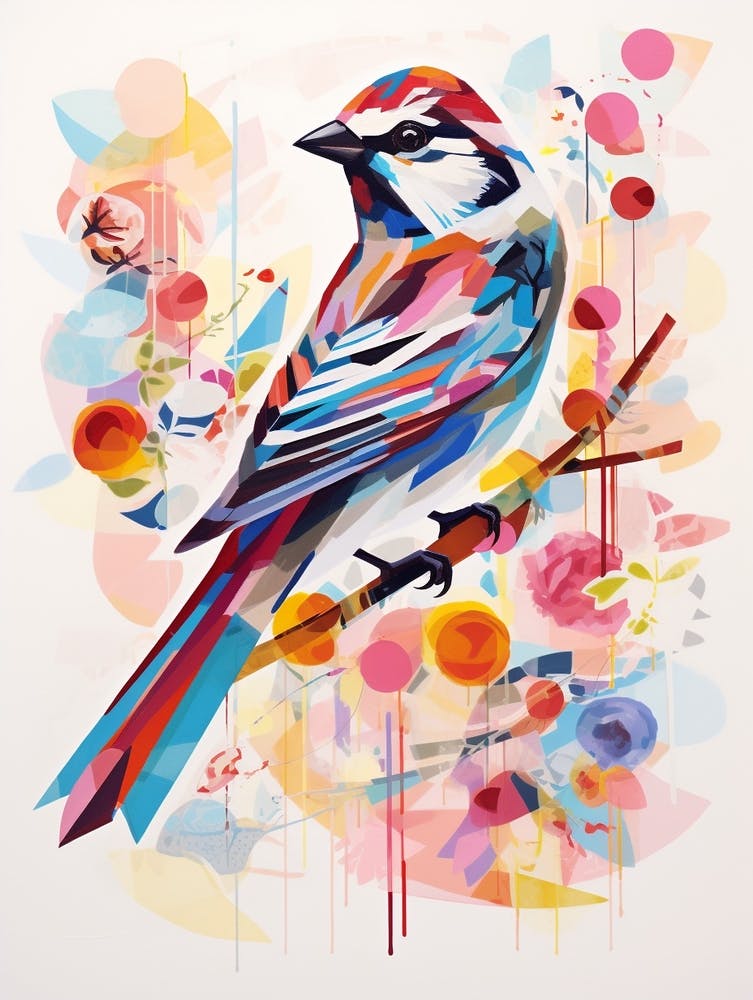 Bird Painting Collage House Sparrow 4