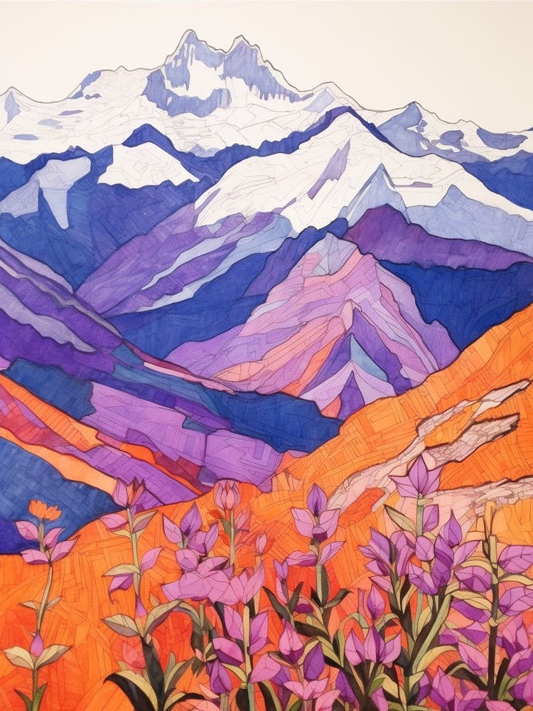 Monte Rosa Switzerland 2 Colourful Mountain Illustration