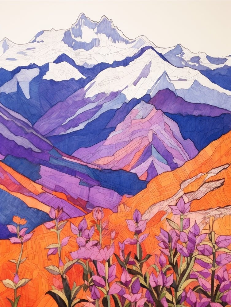 Monte Rosa Switzerland 2 Colourful Mountain Illustration