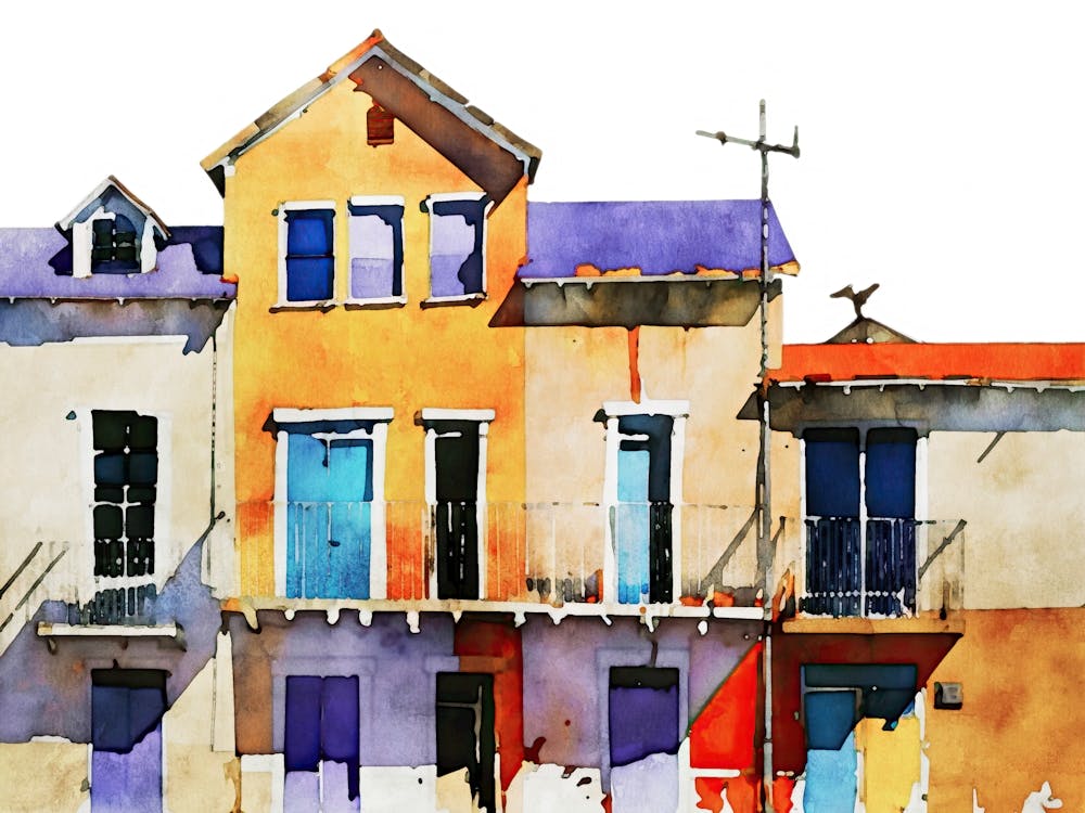 Bunte Gebäude Valparaiso Chile Aquarell