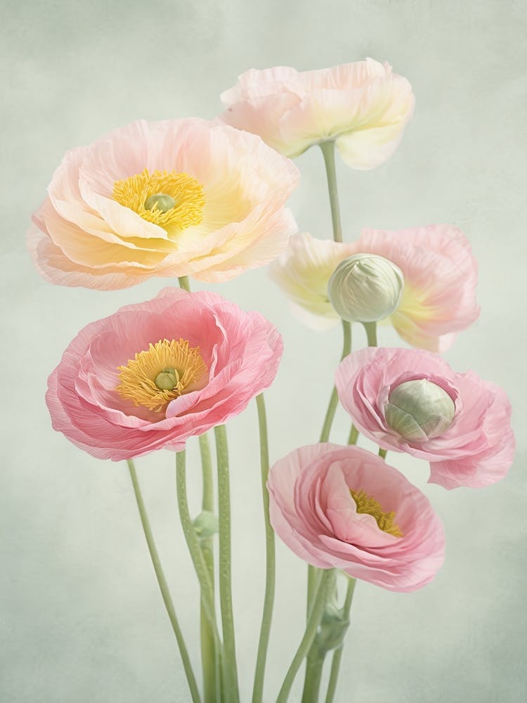 Ranunculus Flowers Acrylic Painting In Pastel Colours 1
