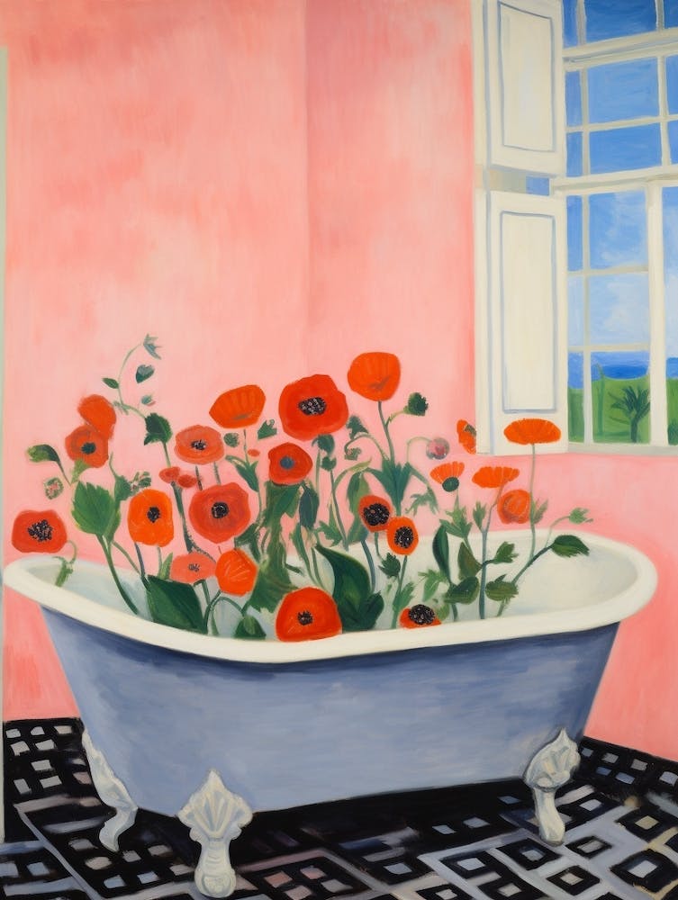 A Bathtube Full Of Poppy In A Bathroom 2