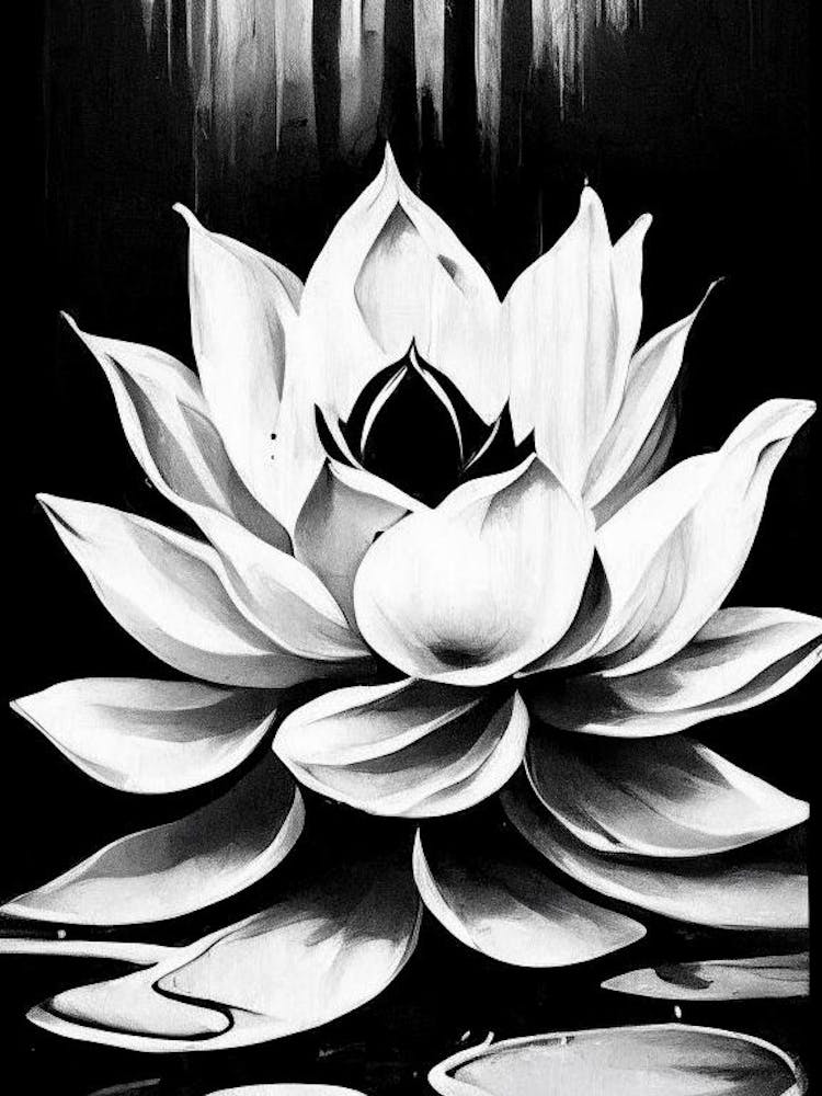 Lotus Flower, Symbol, Third Eye Black & White 1