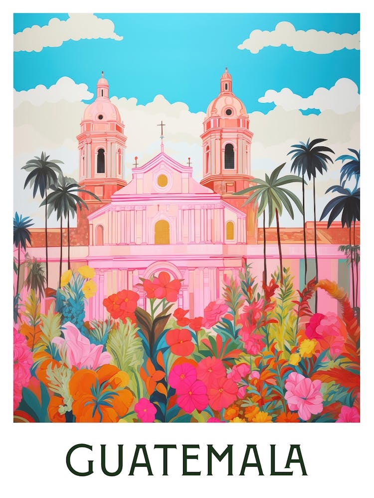 Guatemala Maximalist Travel Poster Vibrant Colour