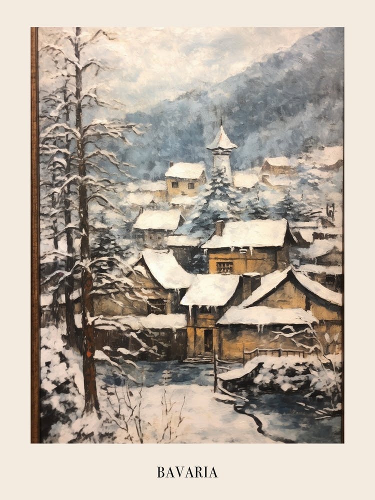 Vintage Winter Painting Poster Bavaria Germany 3