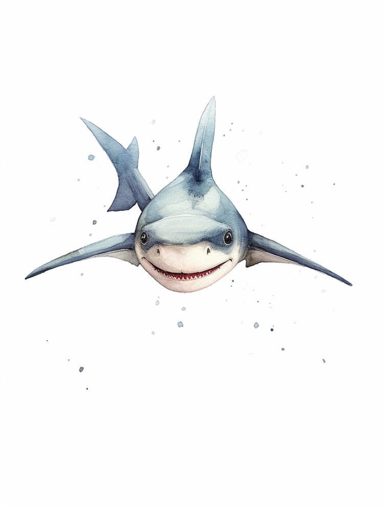 Cartoon Watercolour Great Hammerhead Shark Illustration 2