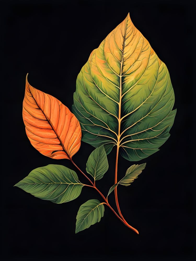 Two Leaves On A Black Background