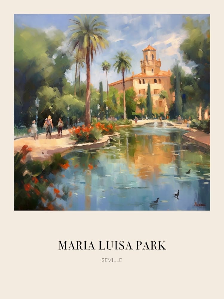 Maria Luisa Park Seville Spain Vintage Cezanne Inspired Poster