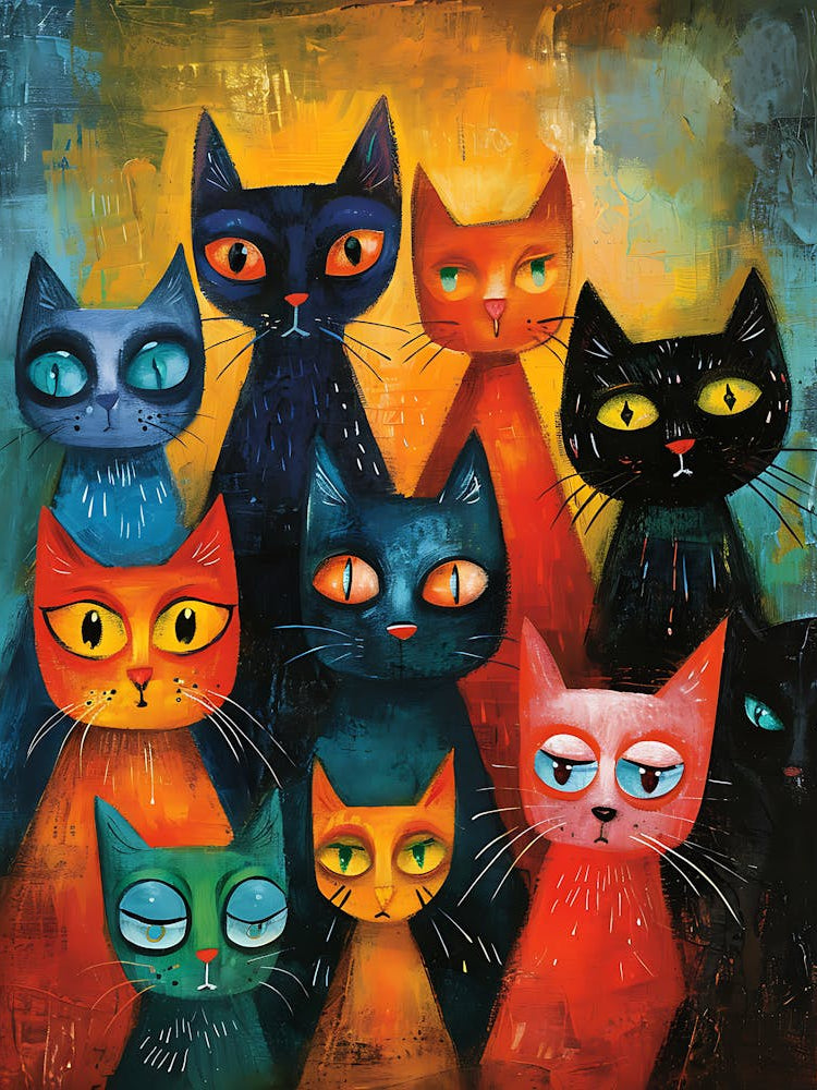 Beautiful Painting Funky Cats 3
