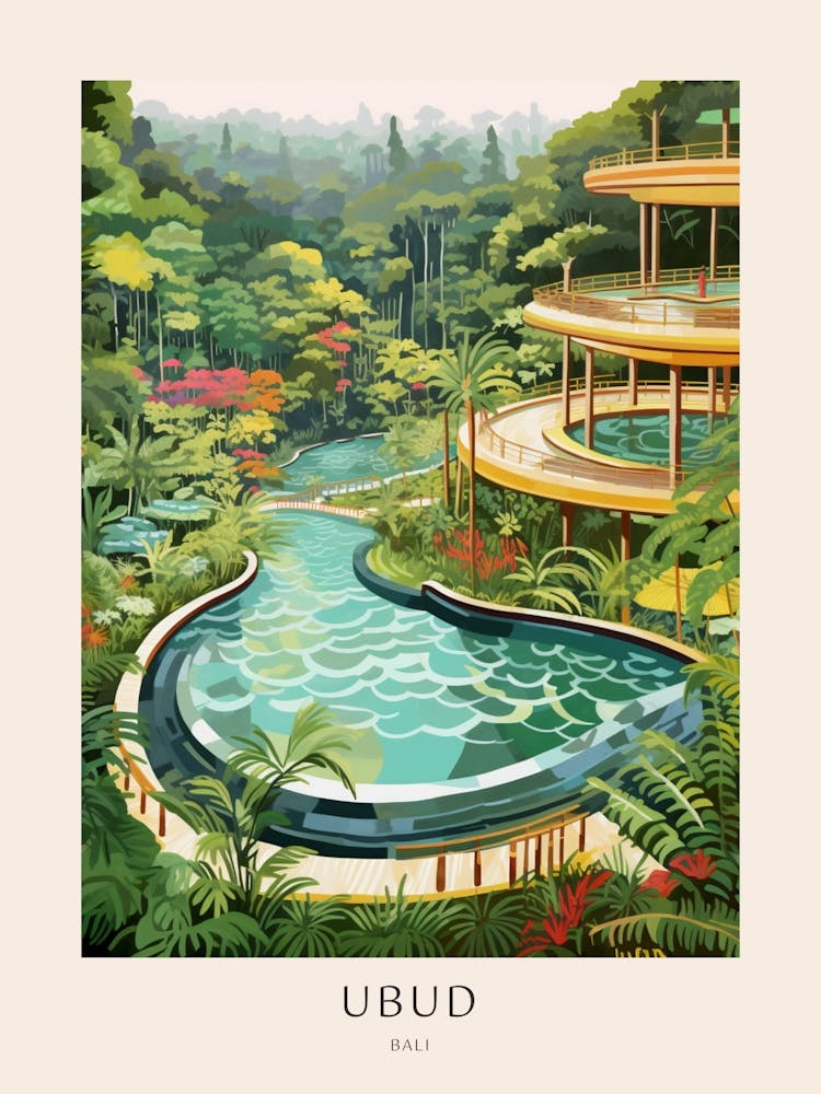 Ubud Bali 5 Midcentury Modern Pool Poster