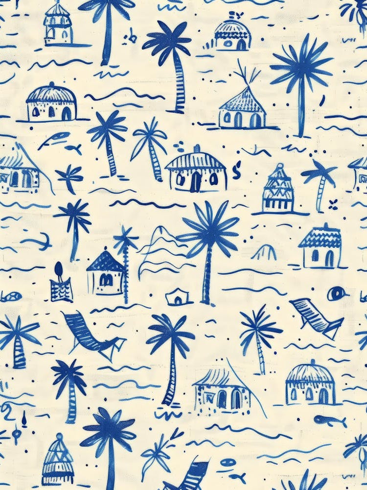 Blue And White Palm Trees 5