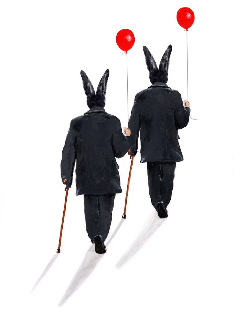 Rabbits Walking With Balloons