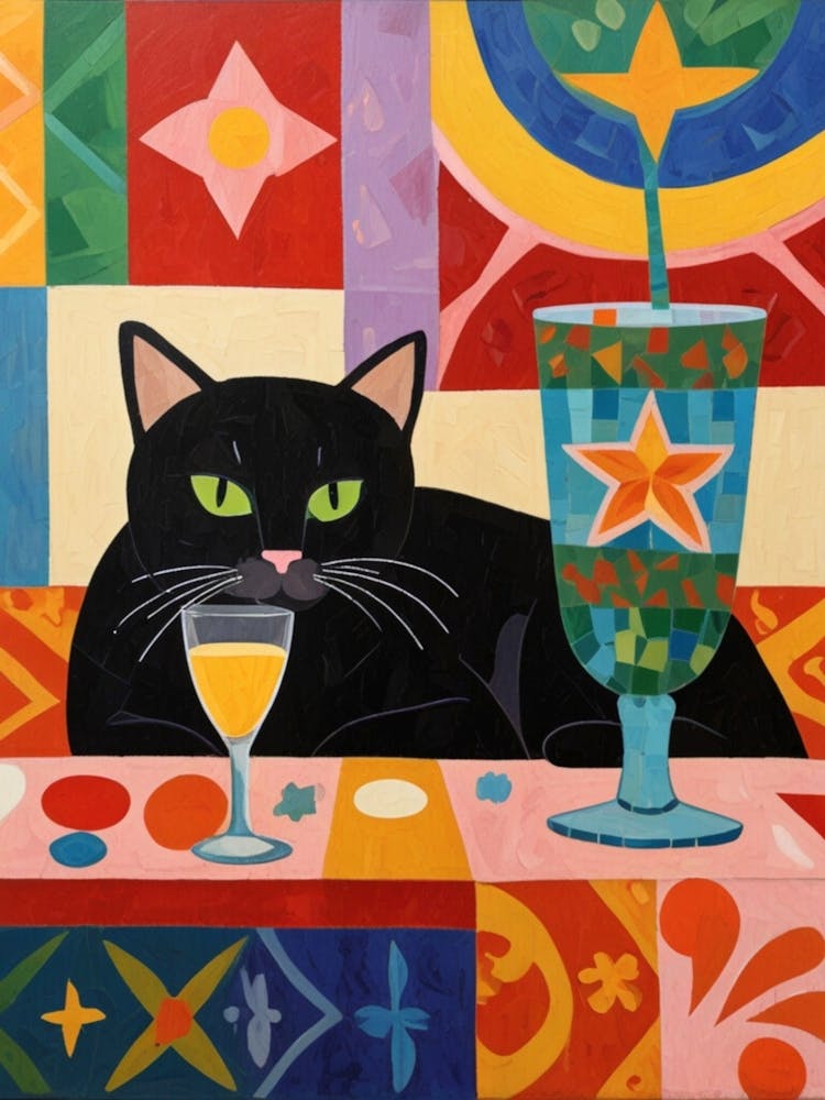 Cat With A Glass Of Wine 1