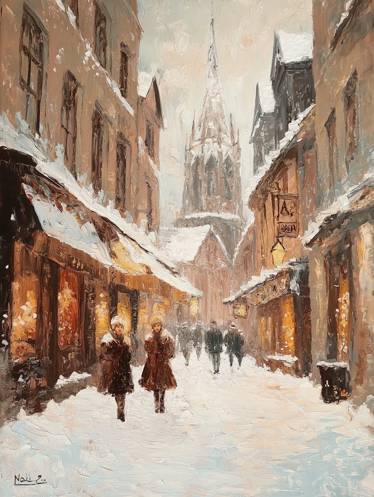 A Vintage Painting Of Edinburgh Scotland In Winter