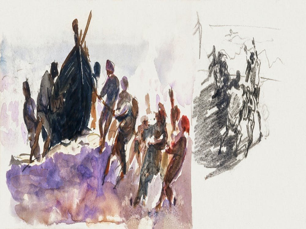 Hommes Tirant un Canot de Sauvetage à Terre Depuis le Scrapbook (1876), John Singer Sargent