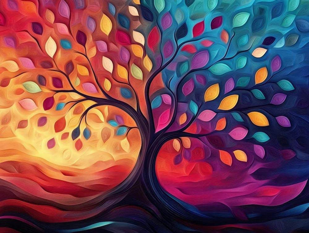 Colorful Tree with Multicolor Leaves Illustration