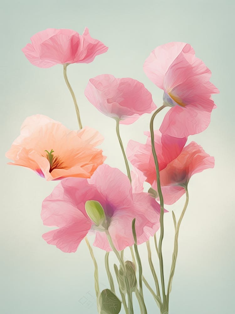 Sweet Pea Flowers Acrylic Painting In Pastel Colours 2