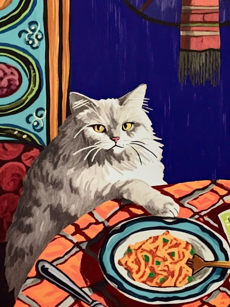 White Cat And Pasta 1