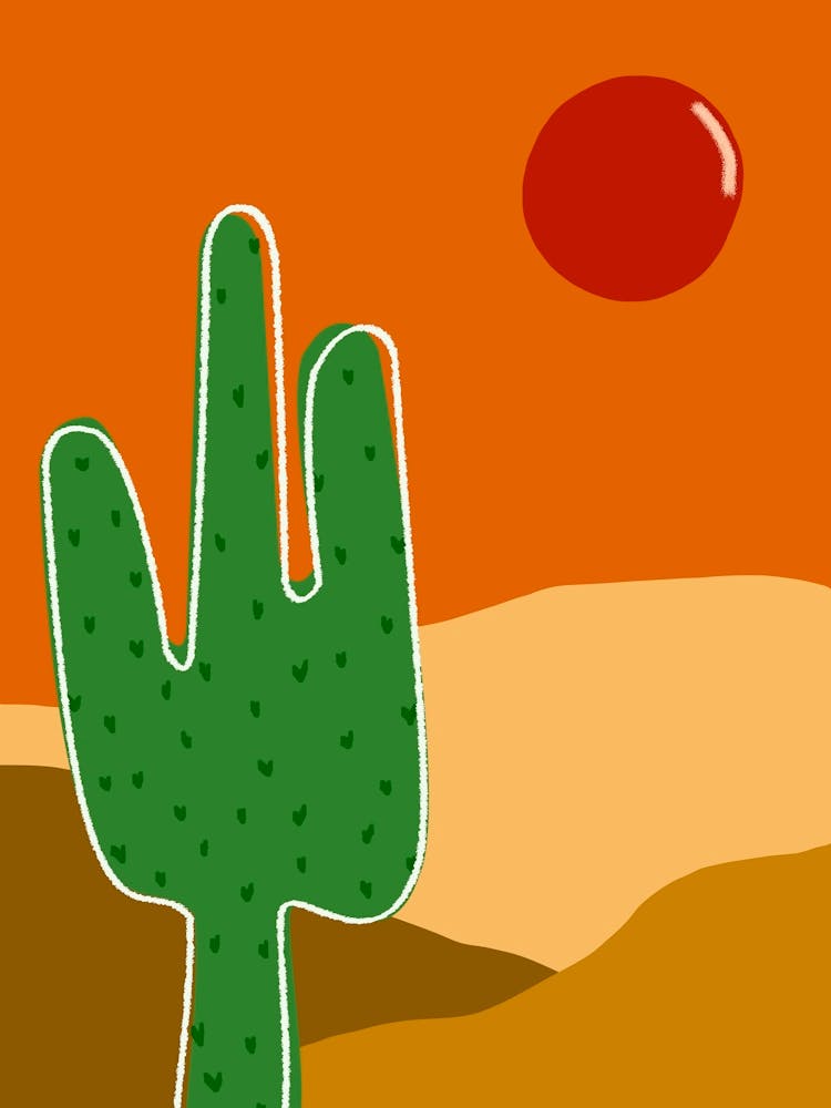 Wild West Art With Cactus and Western Texas Style