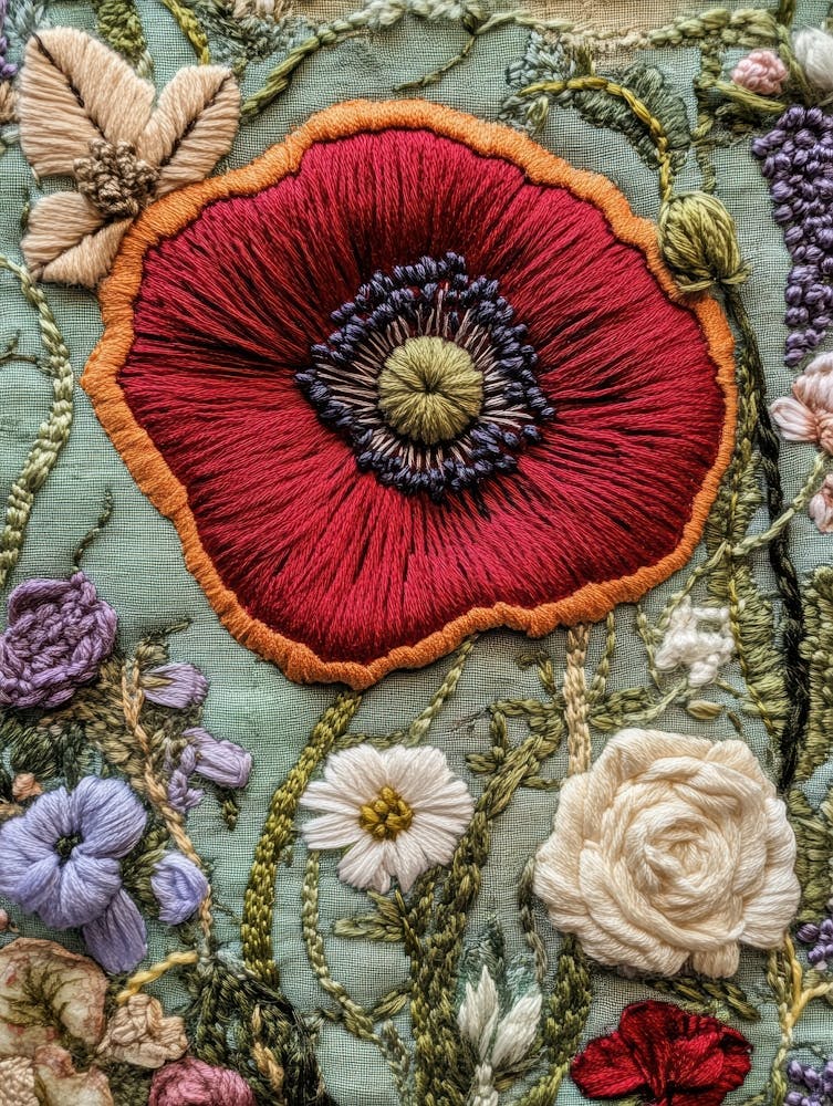 Embroidered Poppy