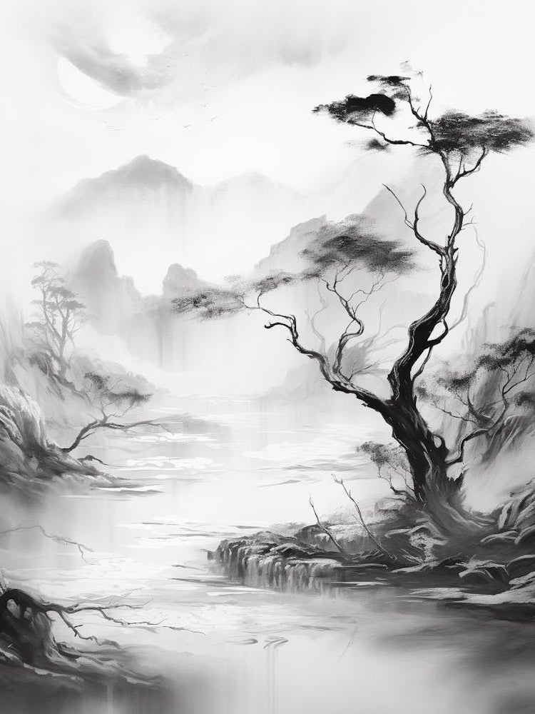 Ethereal Landscape Abstract Black And White 8