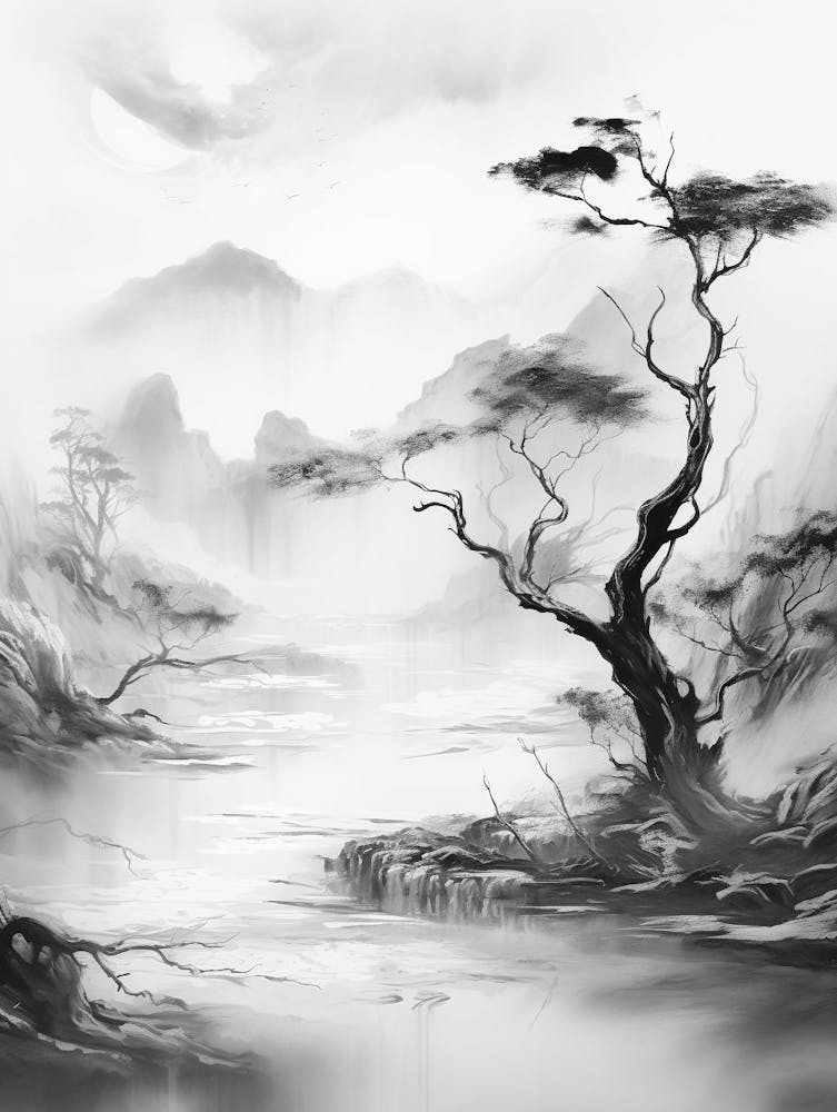 Ethereal Landscape Abstract Black And White 8