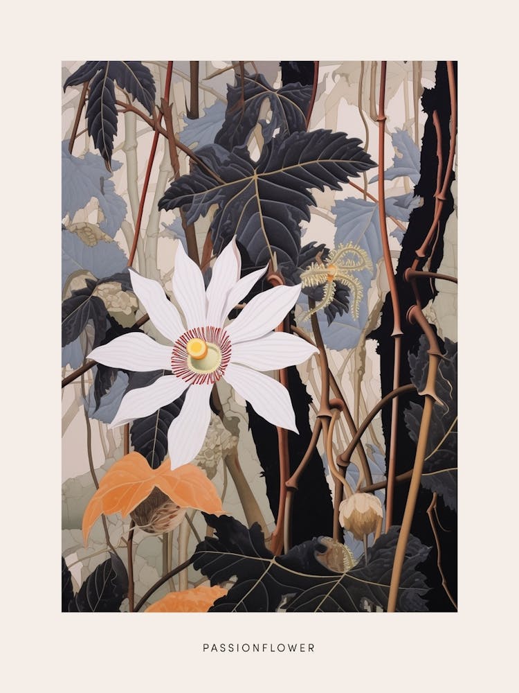 Flower Illustration Passionflower 2 Poster