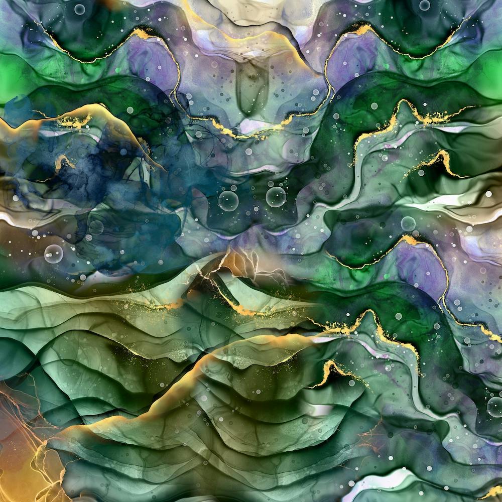 Green and Blue Abstract Ink