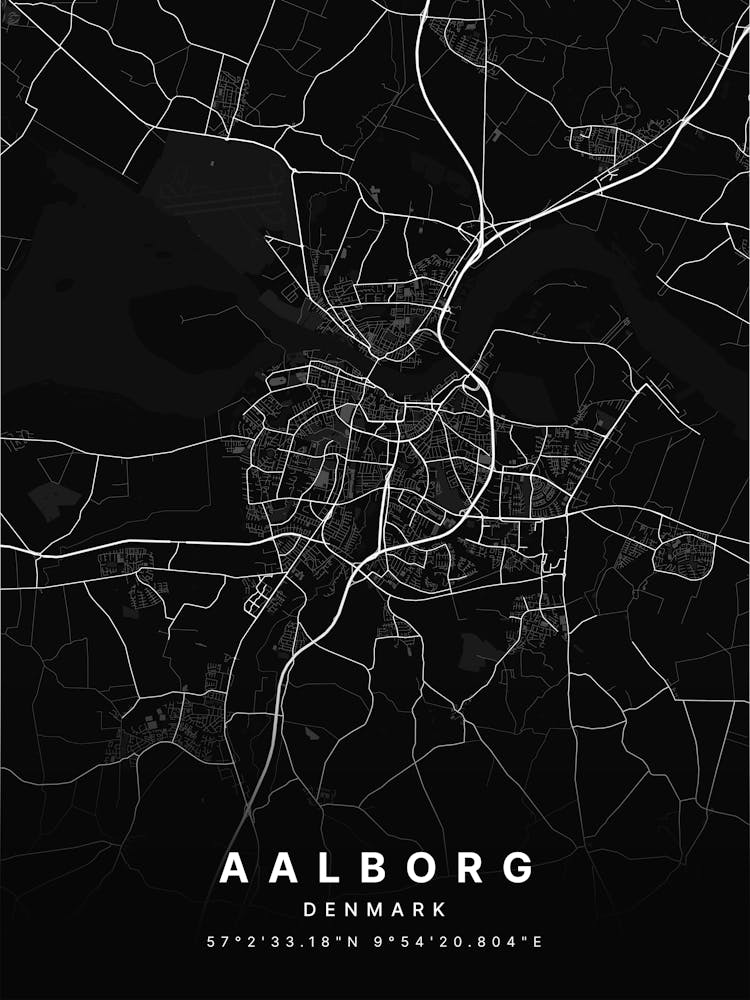 Aalborg Denmark Dark Map