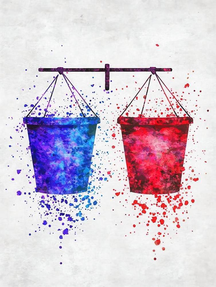 Rote und blaue Eimer