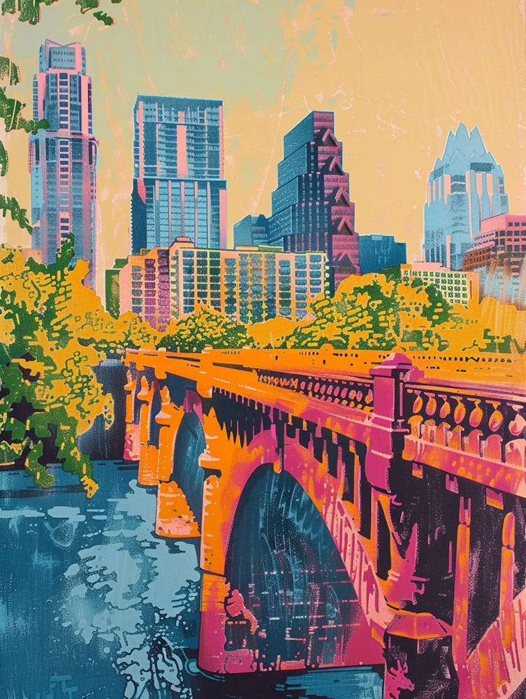 Red River Cultural District Austin Texas Colourful Blockprint 3
