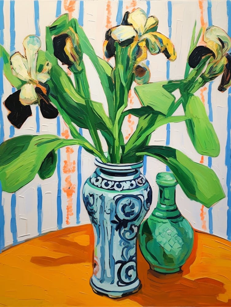 Flowers In A Vase Still Life Painting Iris 4