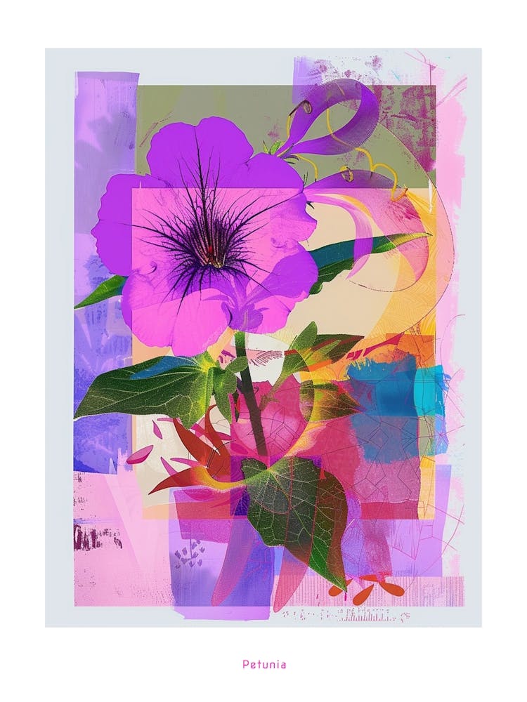 Petunia 3 Neon Flower Collage Poster