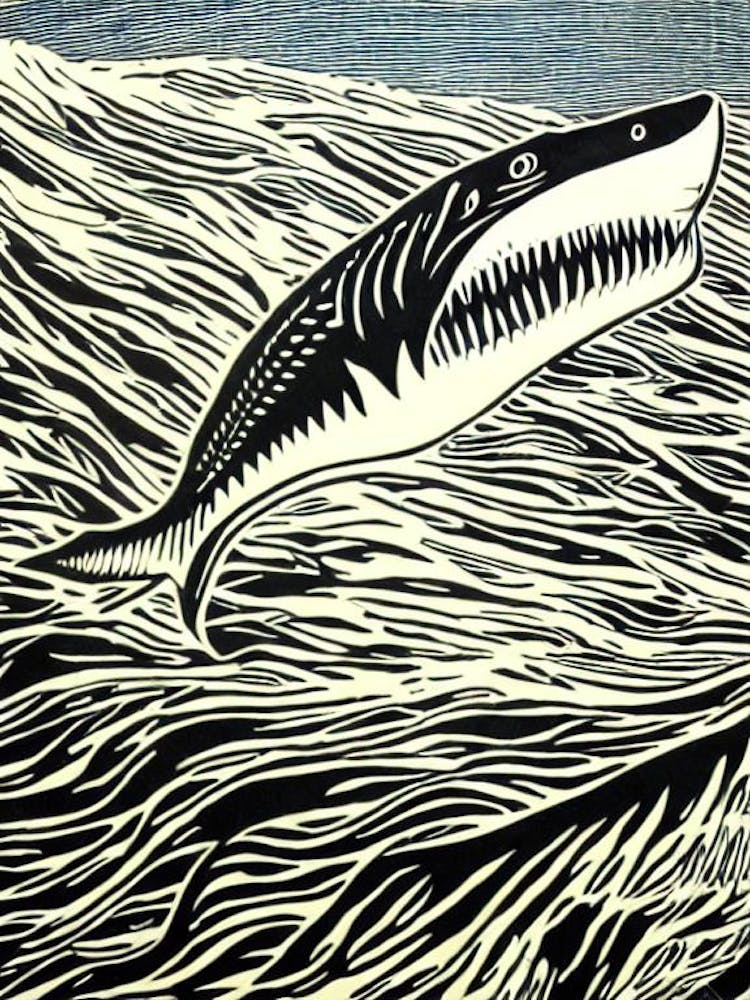 Ghost Shark Linocut