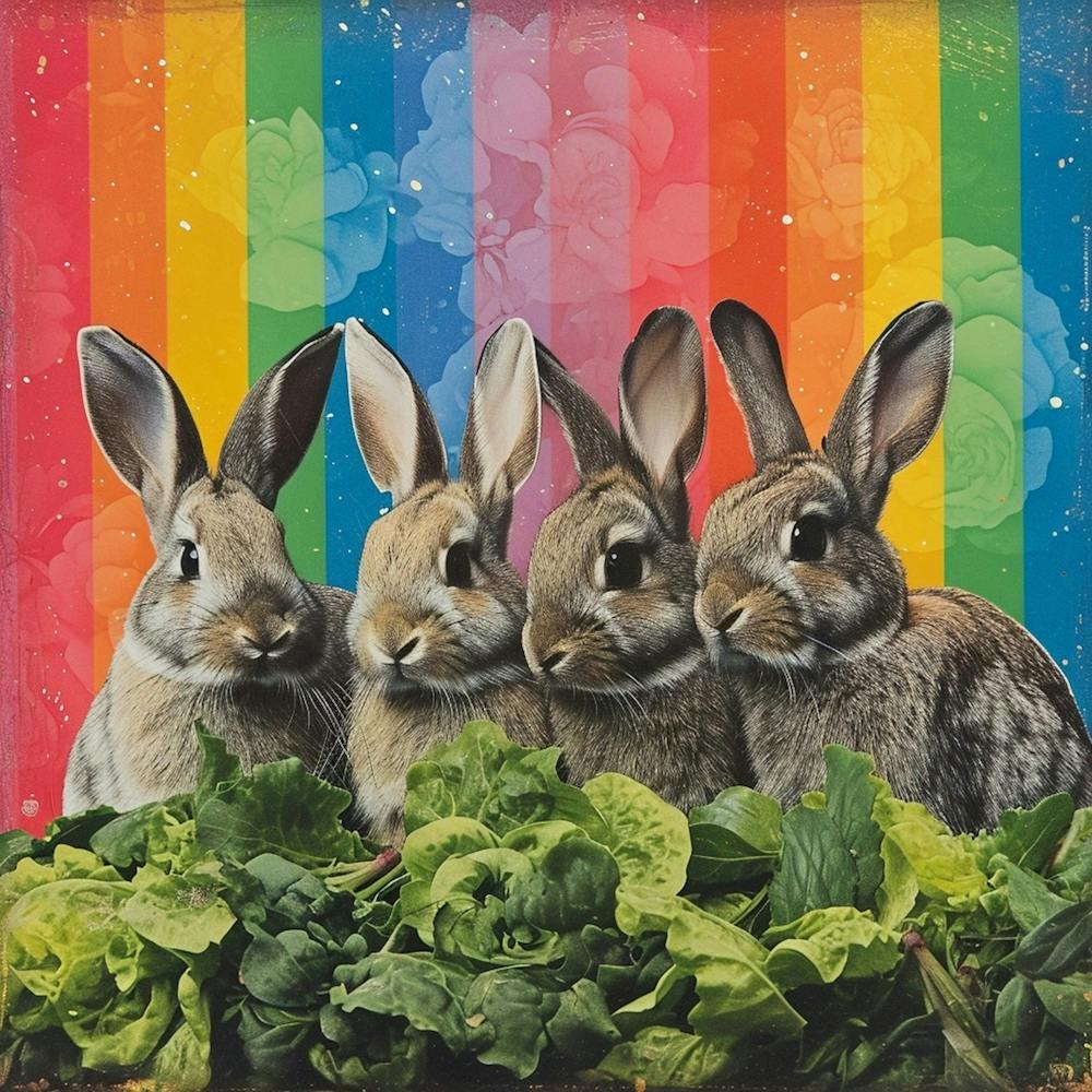 Rainbow Rabbits With Greens 2