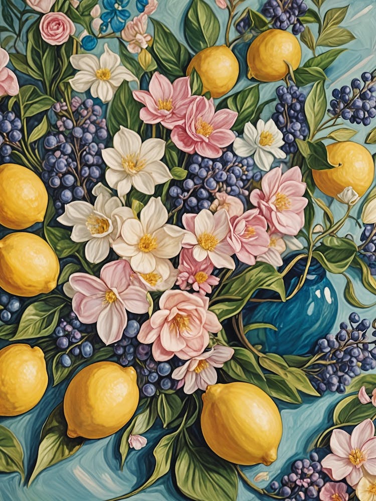 Lemons And Flowers In Pastel