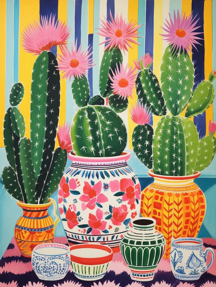 Cactus Painting Maximalist Still Life Turks Head Cactus 3