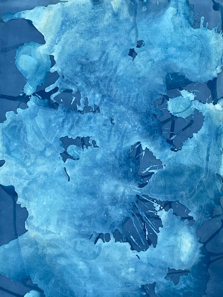 Blue light blue Abstract Cyanotype Print 