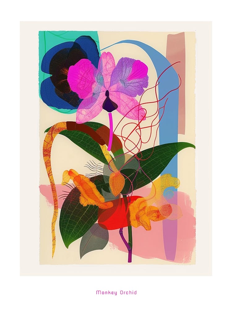 Affenorchidee 1 Neon Blumen Collage Poster