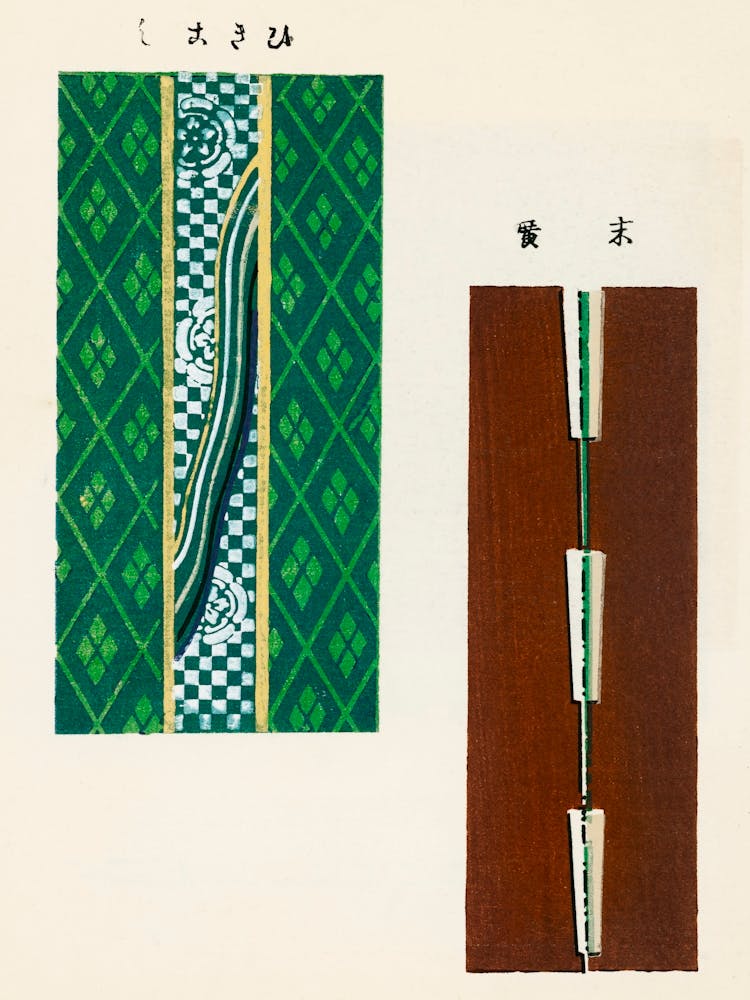 Vintage Ukiyo-e Woodblock Print Of Japanese Textile, Shima Shima, Furuya Korin (190)