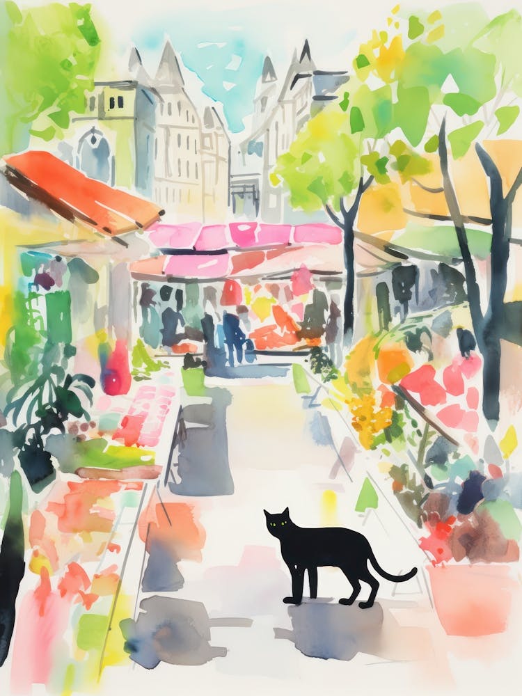 Lebensmittelmarkt mit Katzen in Sydney 1 Aquarell