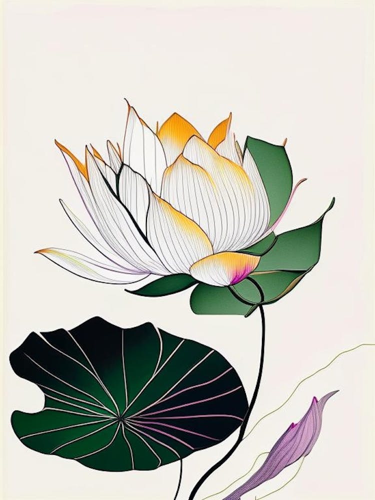 Lotus Flower In Garden Abstract Line Drawing 3