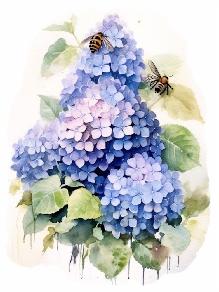Beehive With Hydrangea Watercolour Illustration 1