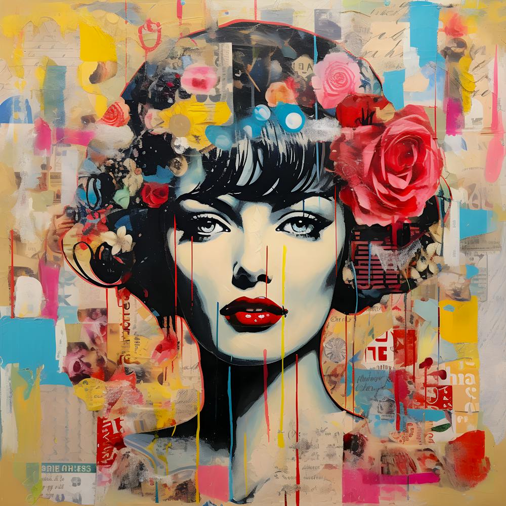 Vivid Femme Modern Pop Art Collage With Floral Elegance